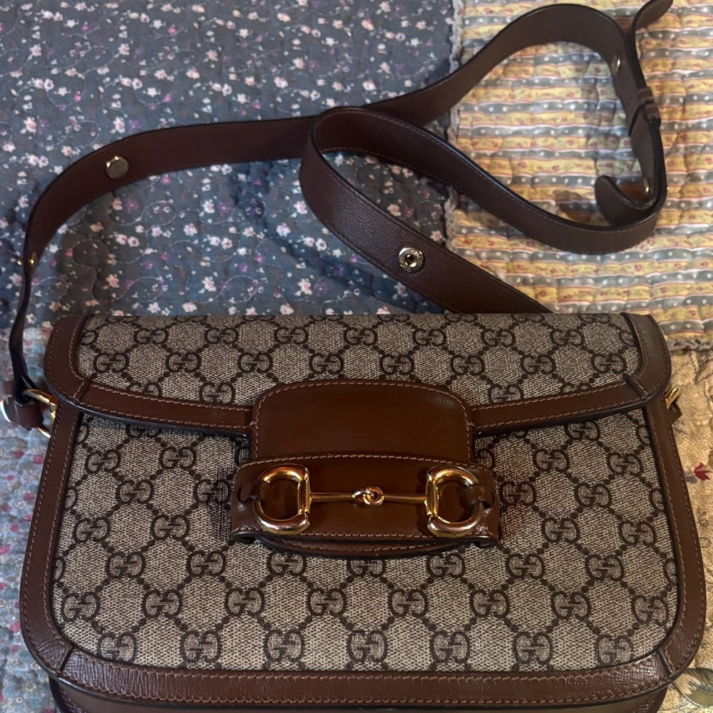 Gucci Brown Monogram Crossbody with Gold Horsebit